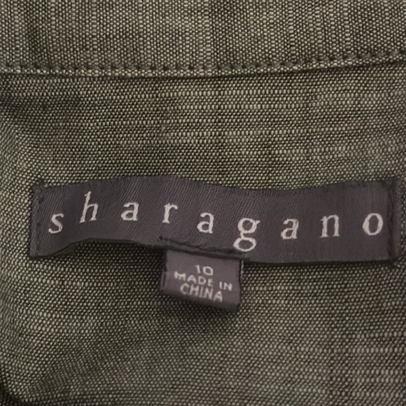 SHARAGANO Olive Green Belted Cargo Midi Dress Size 10 Work Casual‎ Vacation Gold - Picture 8 of 11